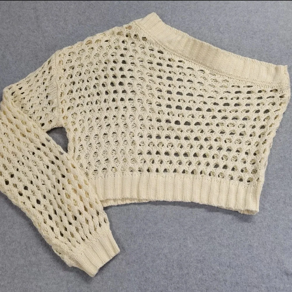 Anthropologie Maeve One-Shoulder Top Ivory Crochet Layer Preppy Boho Sz OS